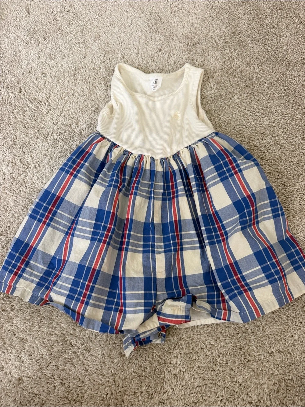 Toddler Plaid Skirted Romper - Cream & Blue